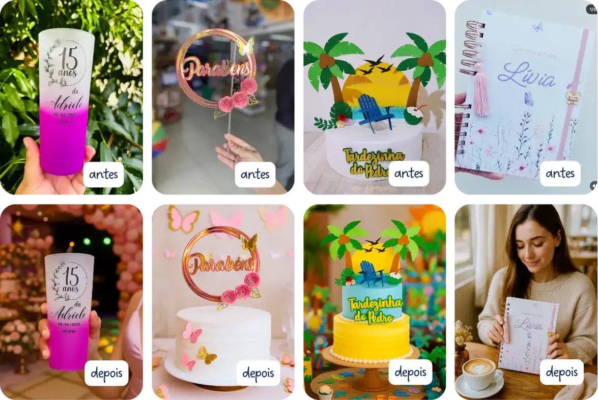 Antes e depois de mockup realista para artesanato com IA